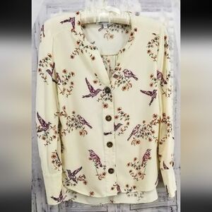 DR2 Blouse Small Birds RN139276  long sleeve Daniel Rainn